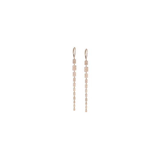 14KT Rose Gold Diamond Pave Rectangular Straight Line Earrings