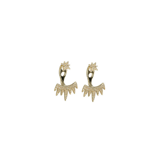 14KT Yellow Gold Diamond Pave Spiked Front and Back Earrings