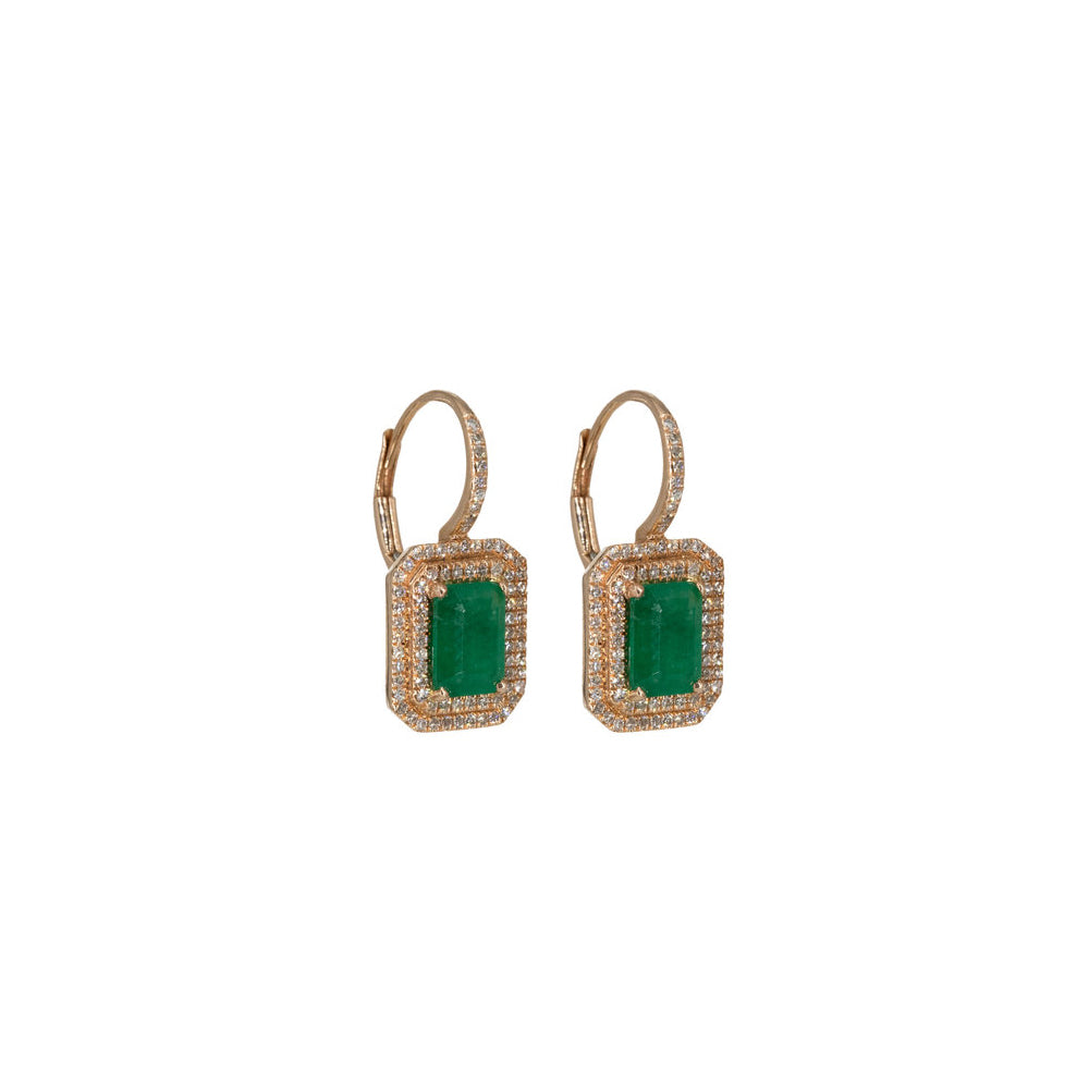 14KT Rose Gold Diamond Pave and Emerald Earrings