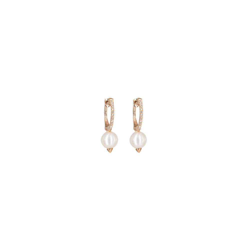 14KT Rose Gold Diamond Pave Huggy with Pearl Dagger