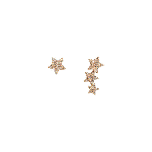 14KT Rose Gold Diamond Pave Star Stud and Three Star Ear Climber