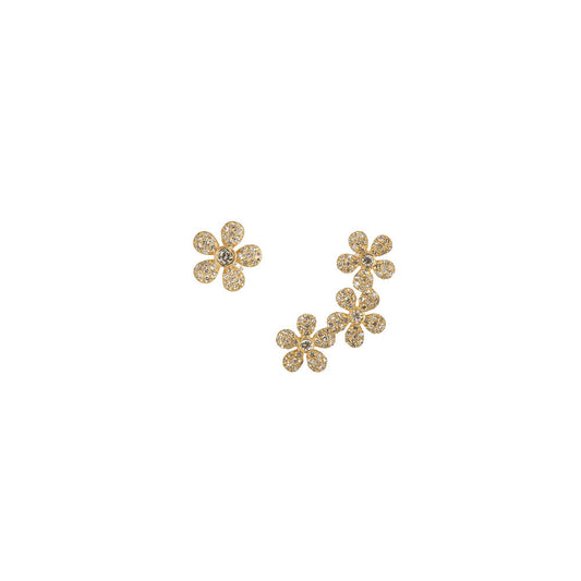 14KT Yellow Gold Diamond Pave Flower Stud and Ear Climber