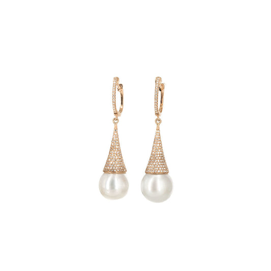 14KT Rose Gold Diamond Pave and Pearl Earrings