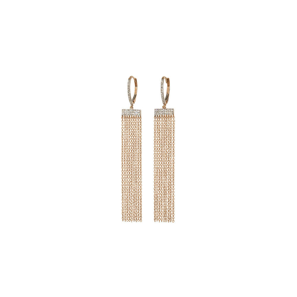 14KT Rose Gold Diamond Pave Bar and Chain Earrings