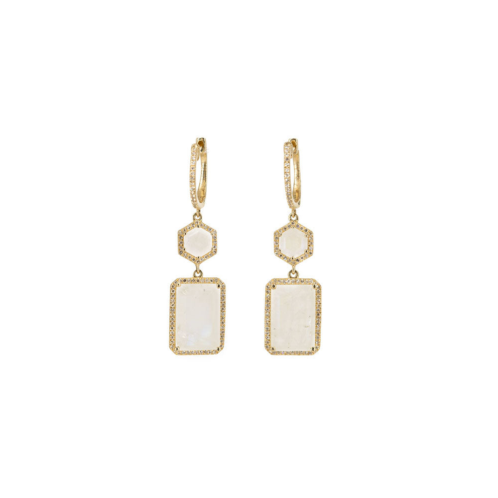 14KT Yellow Gold Diamond Pave Moonstone Earrings
