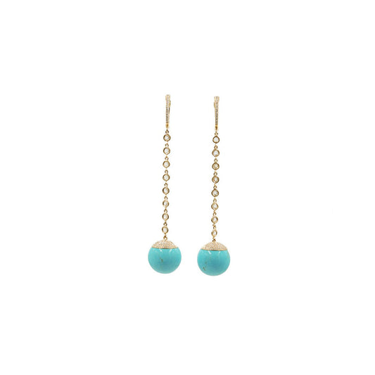 14KT Yellow Gold Diamond Pave and White Sapphire Turquoise Drop Earrings