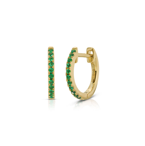14K Yellow Gold Micro Pave Emerald Huggy