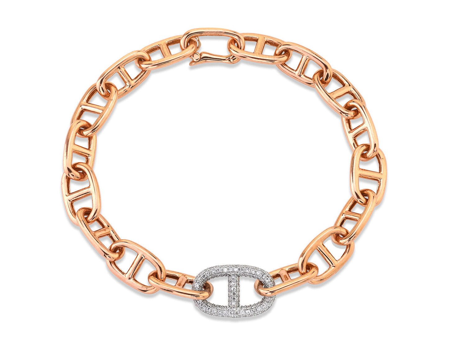14k Rose Gold Single Diamond Pave Link Chain Link Bracelet