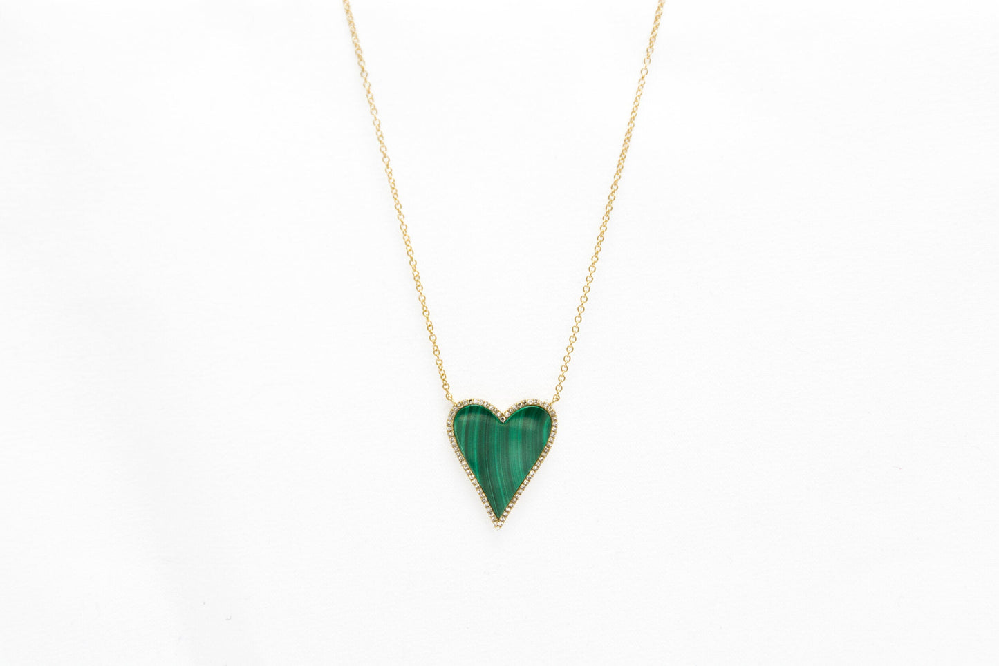 14k Yellow Gold and Diamond Malachite Heart Necklace