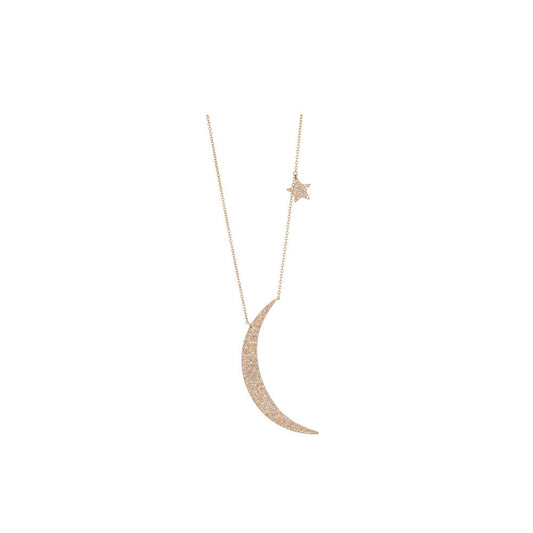 14KT Rose Gold Diamond Jumbo Moon and Star Necklace