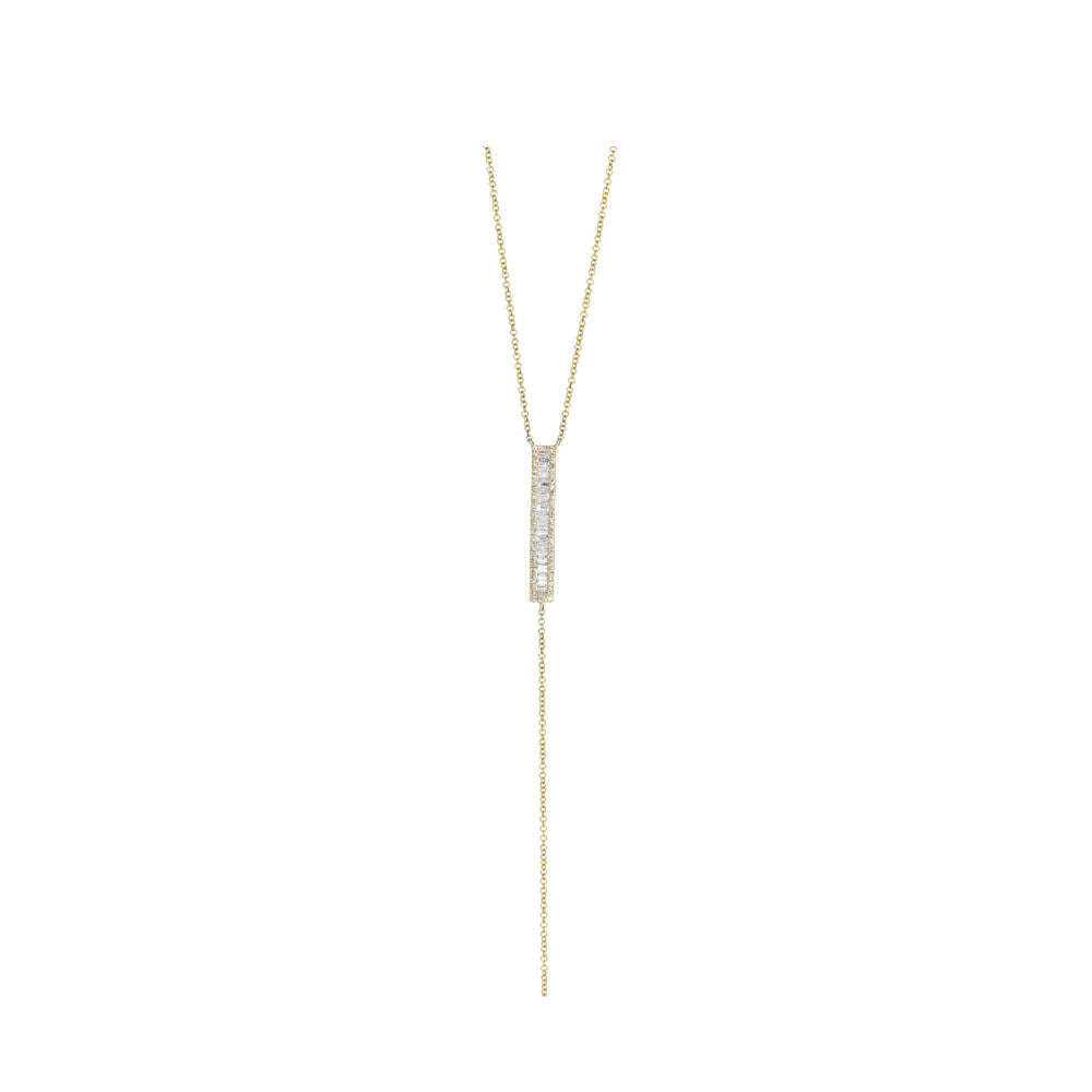 14KT Yellow Gold Diamond Pave and Diamond Baguette Lariat