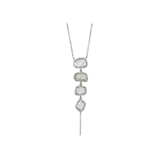 14KT White Gold Diamond Pave and Diamond Slice Lariat