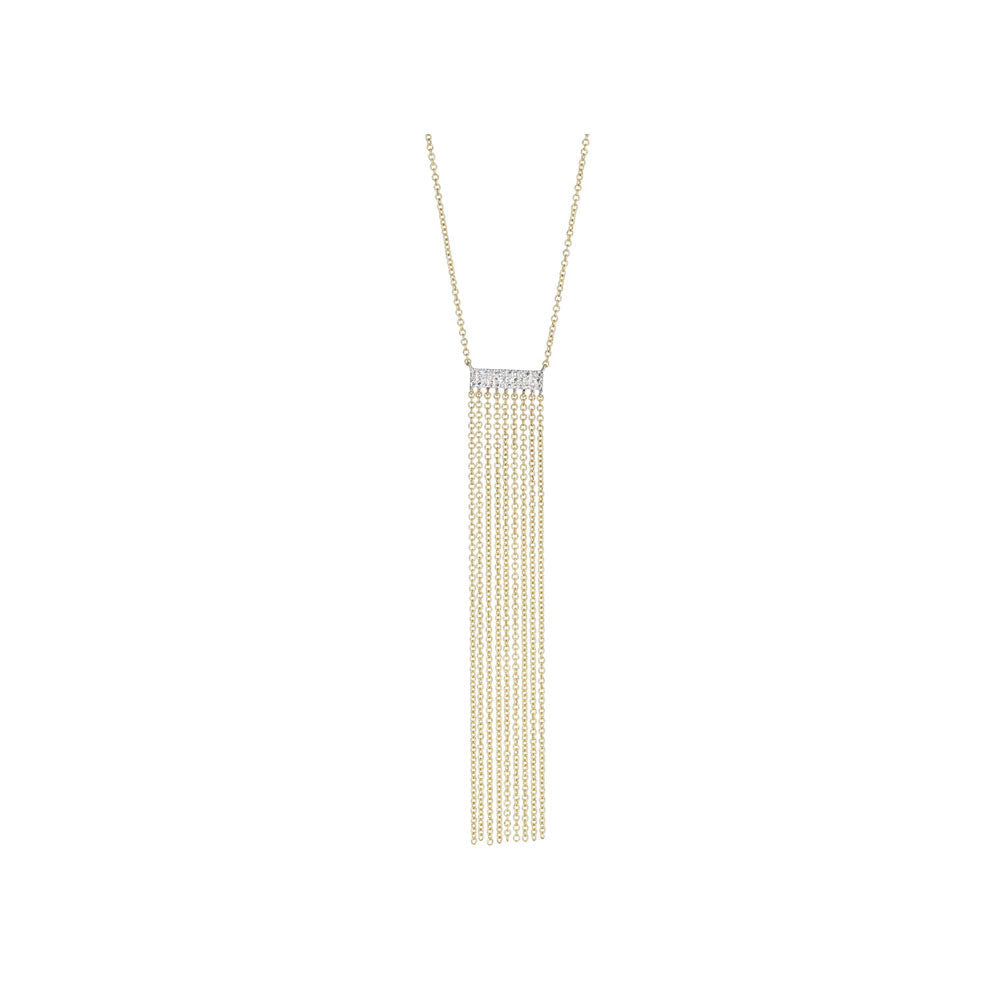 14KT Yellow Gold Diamond Pave Bar Fringe Necklace