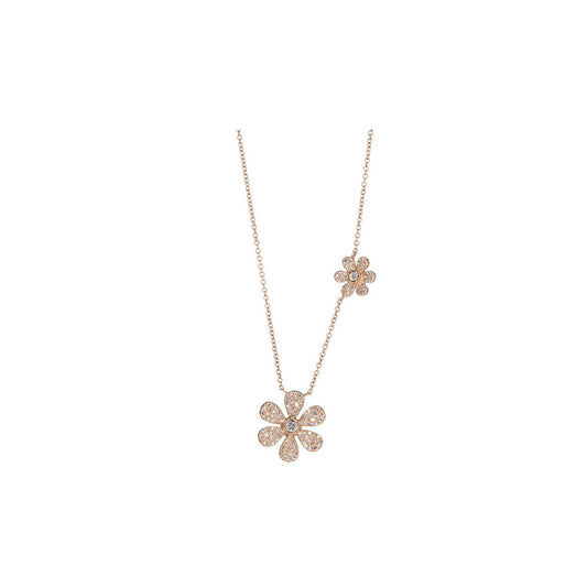 14KT Rose Gold Diamond Pave Double Flower Necklace