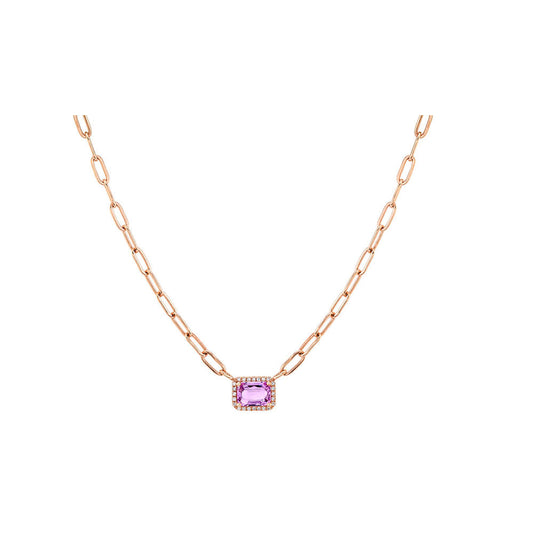 14K Rose Gold Pink Sapphire and Diamond Chain Link Necklace
