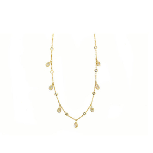 14k Yellow Gold Diamond Pave Multiple Pear Shape Drops Necklace