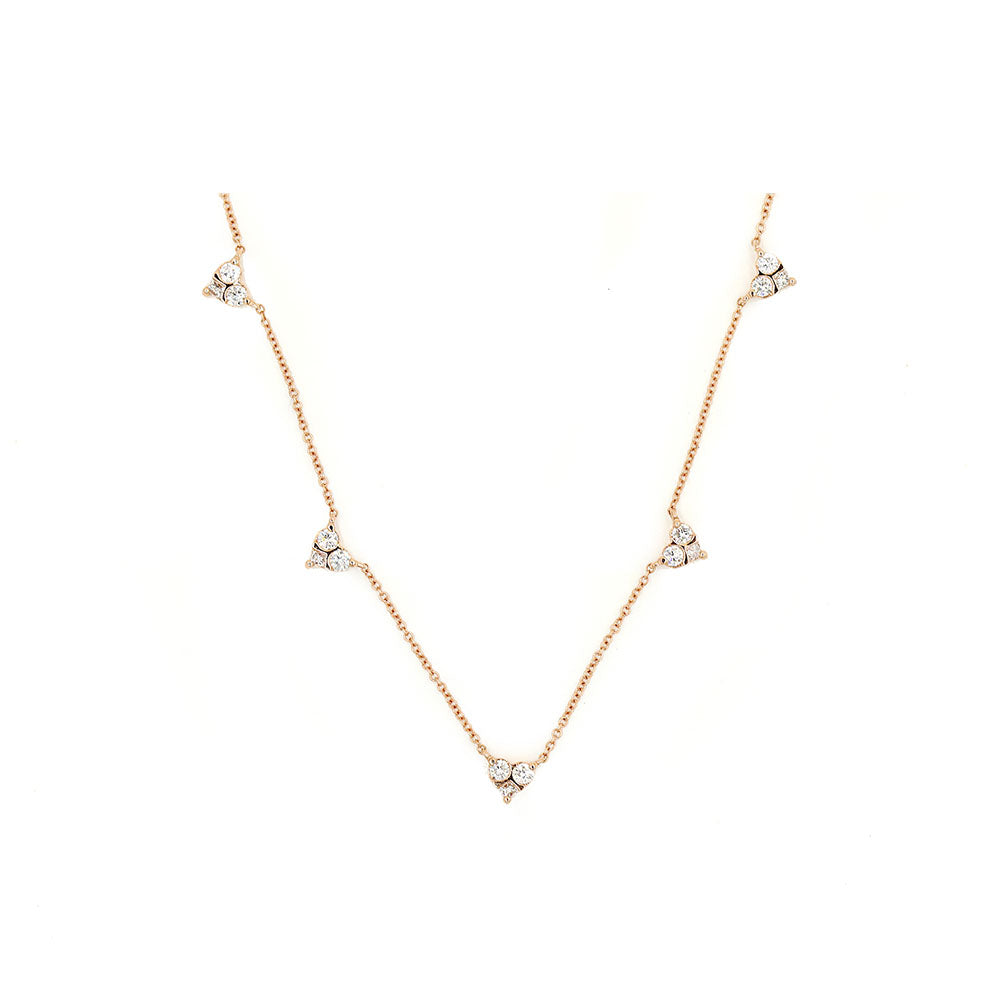 14k Rose Gold Diamond Five Heart Necklace