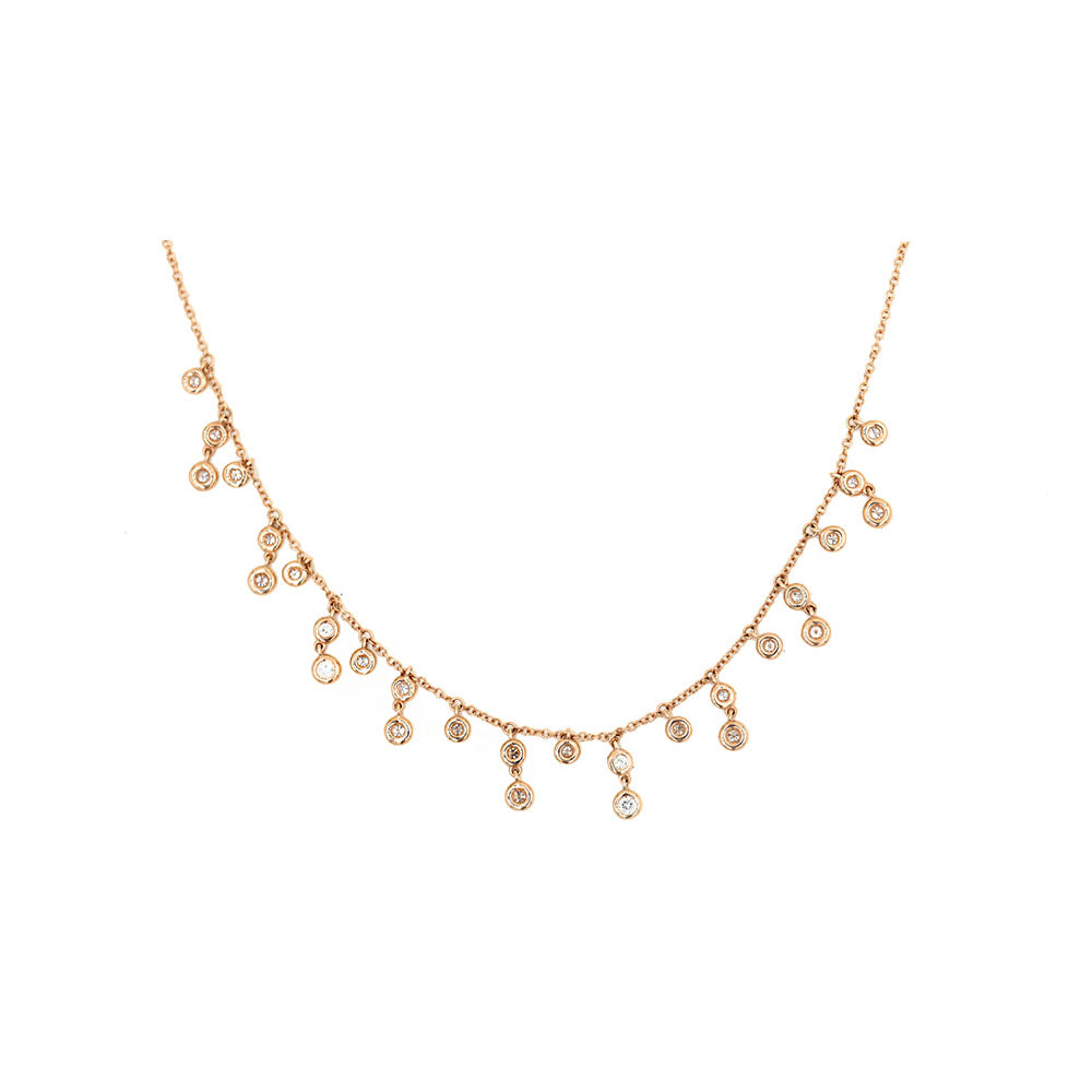 14k Rose Gold Diamond Bezel Set Multi Drop Necklace