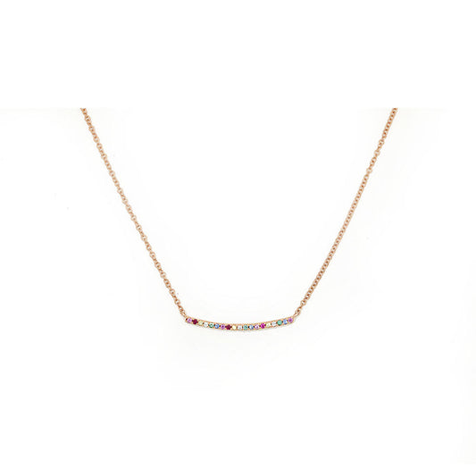 14k rose gold rainbow sapphire bar necklace