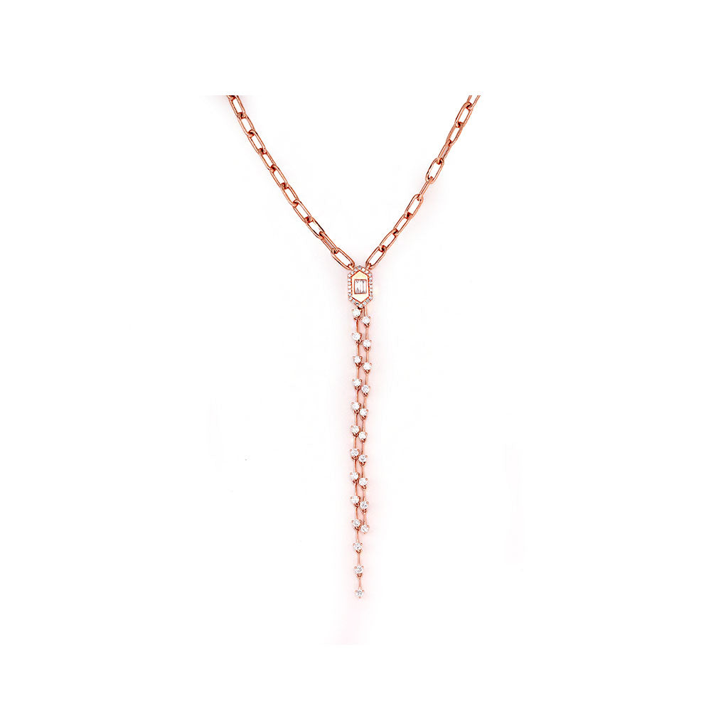 14K Rose Gold Chain Link Diamond Lariat Necklace