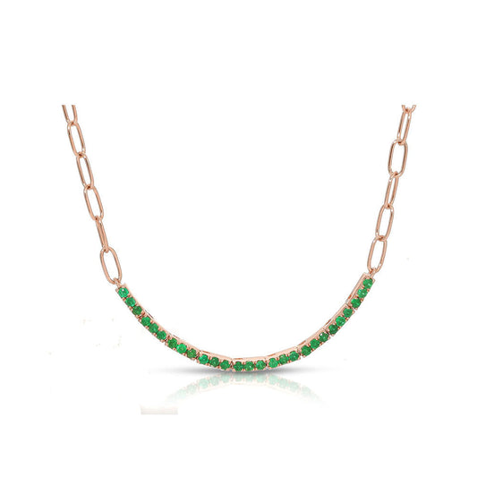 14K Rose Gold Chain Link Emerald Curve Necklace