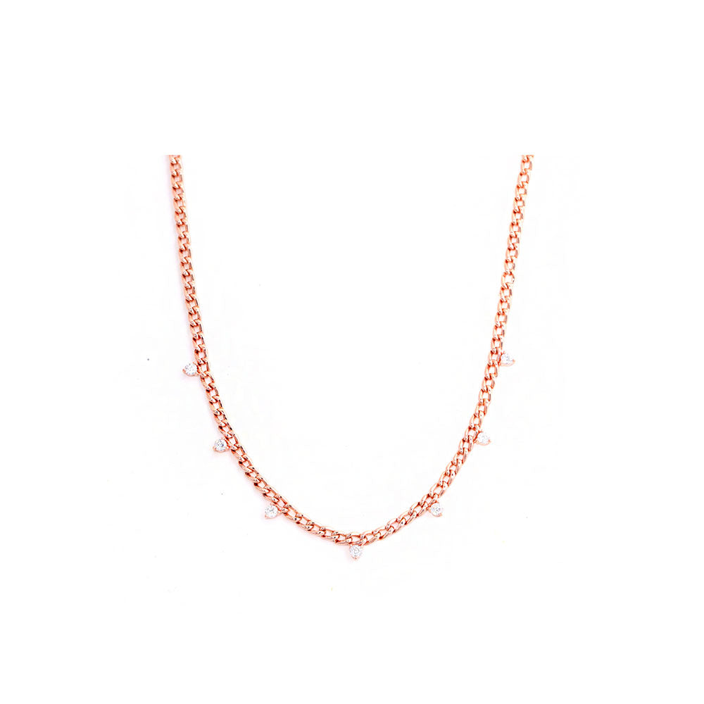 14k Rose Gold Chain Link Necklace with Multiple Diamond Drops
