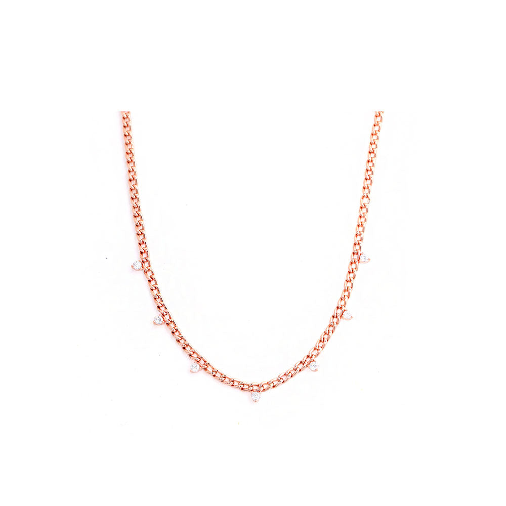 14k Rose Gold Chain Link Necklace with Multiple Diamond Drops