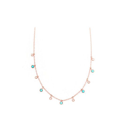 14k Rose Gold turquoise and diamond multiple drop necklace