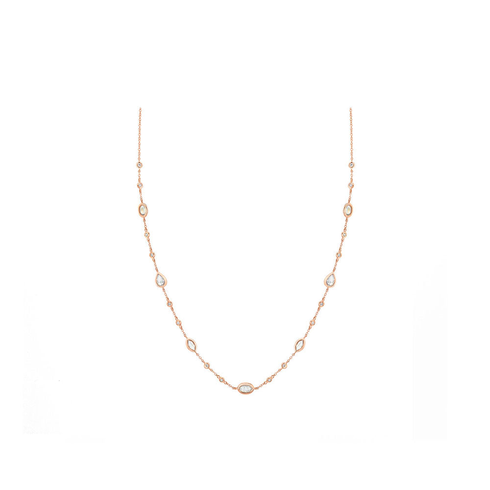 14k Yellow Gold Diamond and Moonstone By the Yard Necklace