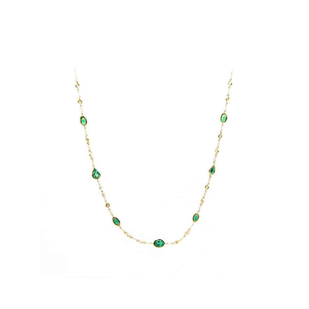 14k Yellow Gold Emerald and Diamond By the Yard Necklace