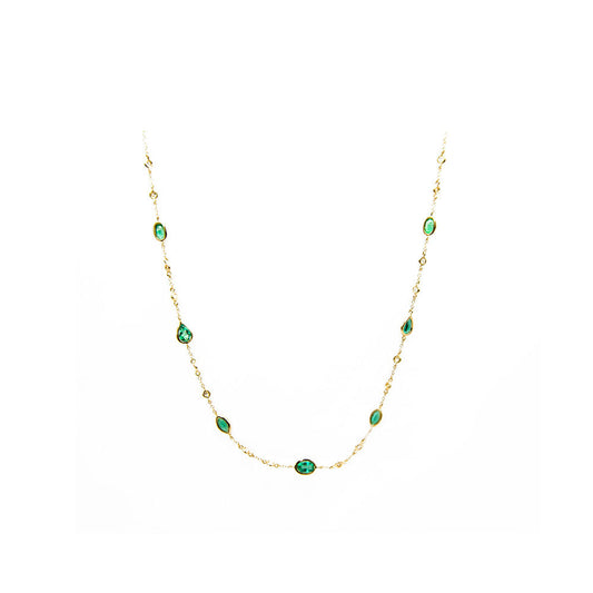 14k Yellow Gold Emerald and Diamond By the Yard Necklace