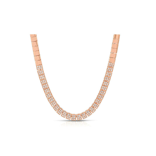 14K Rose Gold Shiny Block Diamond Necklace