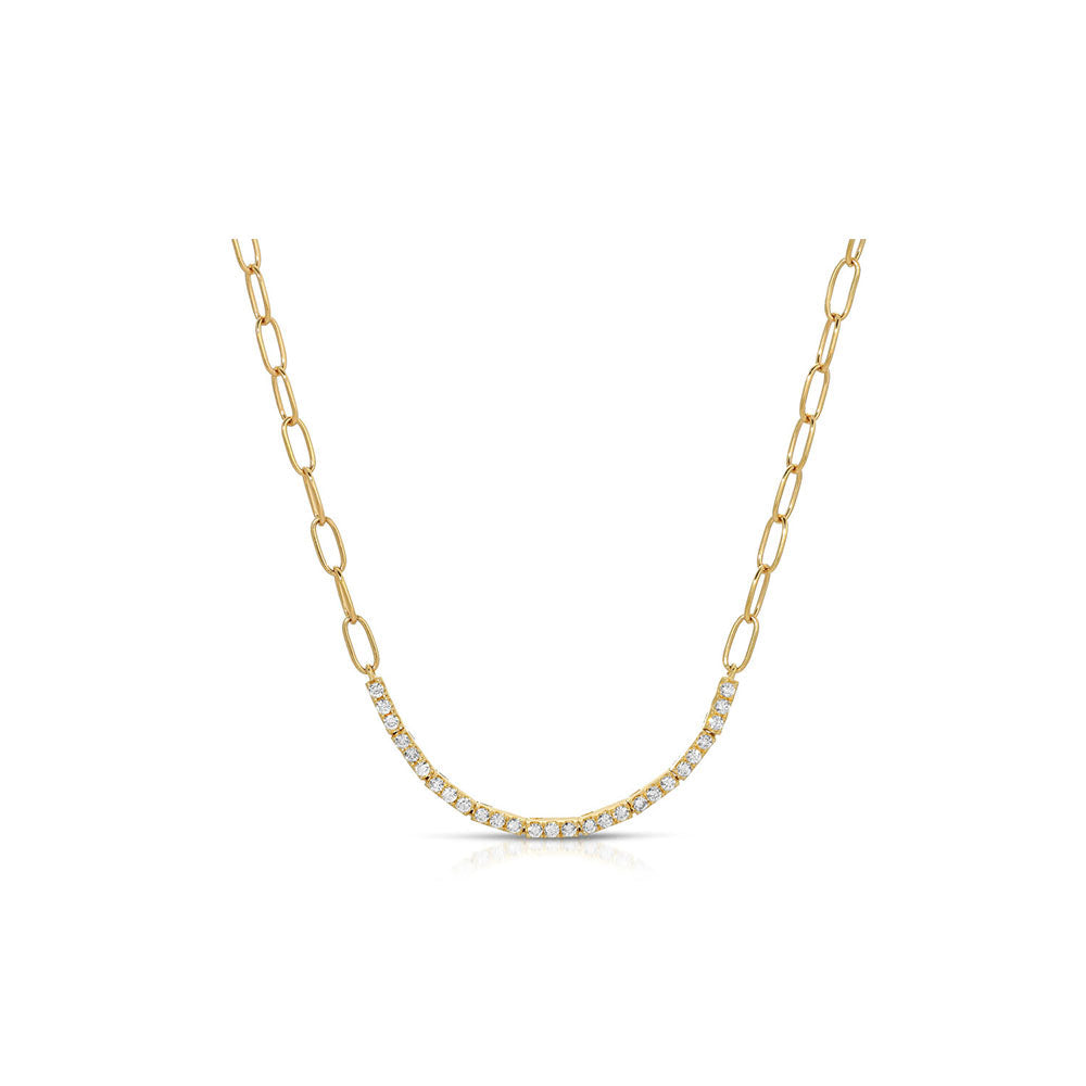 14K Yellow Gold Chain Link Necklace with Diamond Bar
