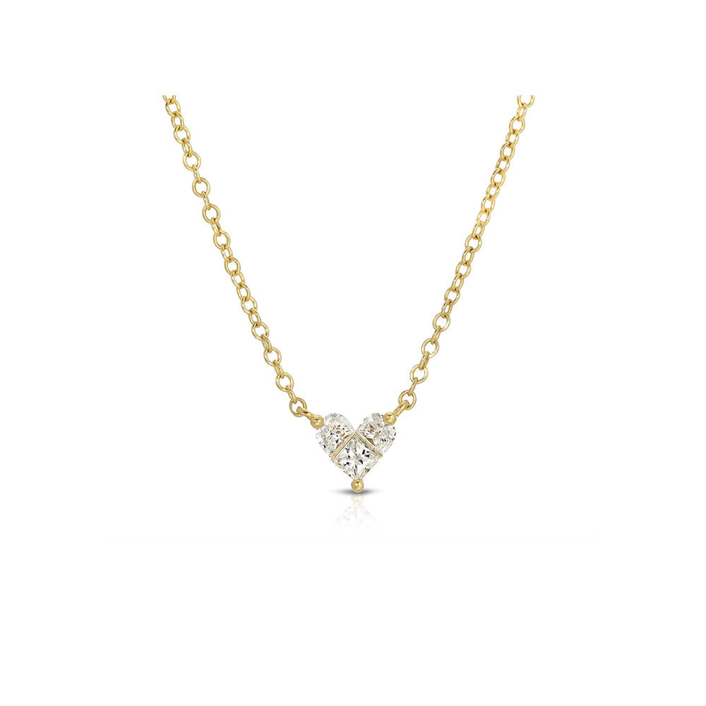 14K Yellow Gold Three Diamond Heart Necklace