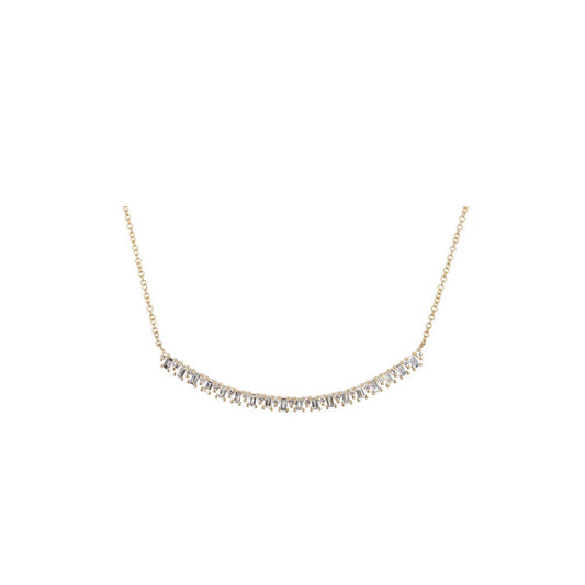 14KT Yellow Gold Diamond Baguette and Diamond Pave Necklace