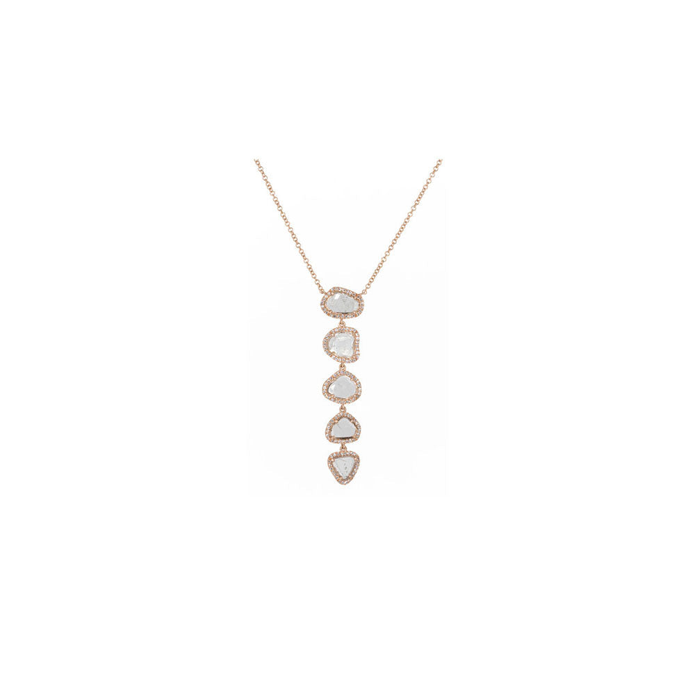 14KT Rose Gold Diamond Pave and Diamond Slice Drop Necklace