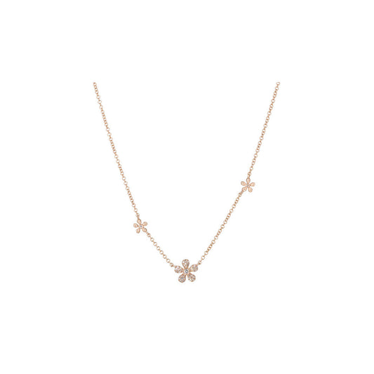 14KT Rose Gold Diamond Pave Triple Flower Necklace