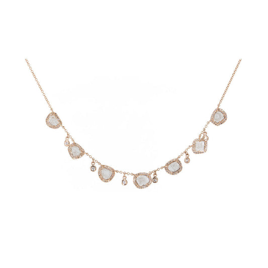 14KT Rose Gold Multiple Diamond Drop and Diamond Slice Necklace