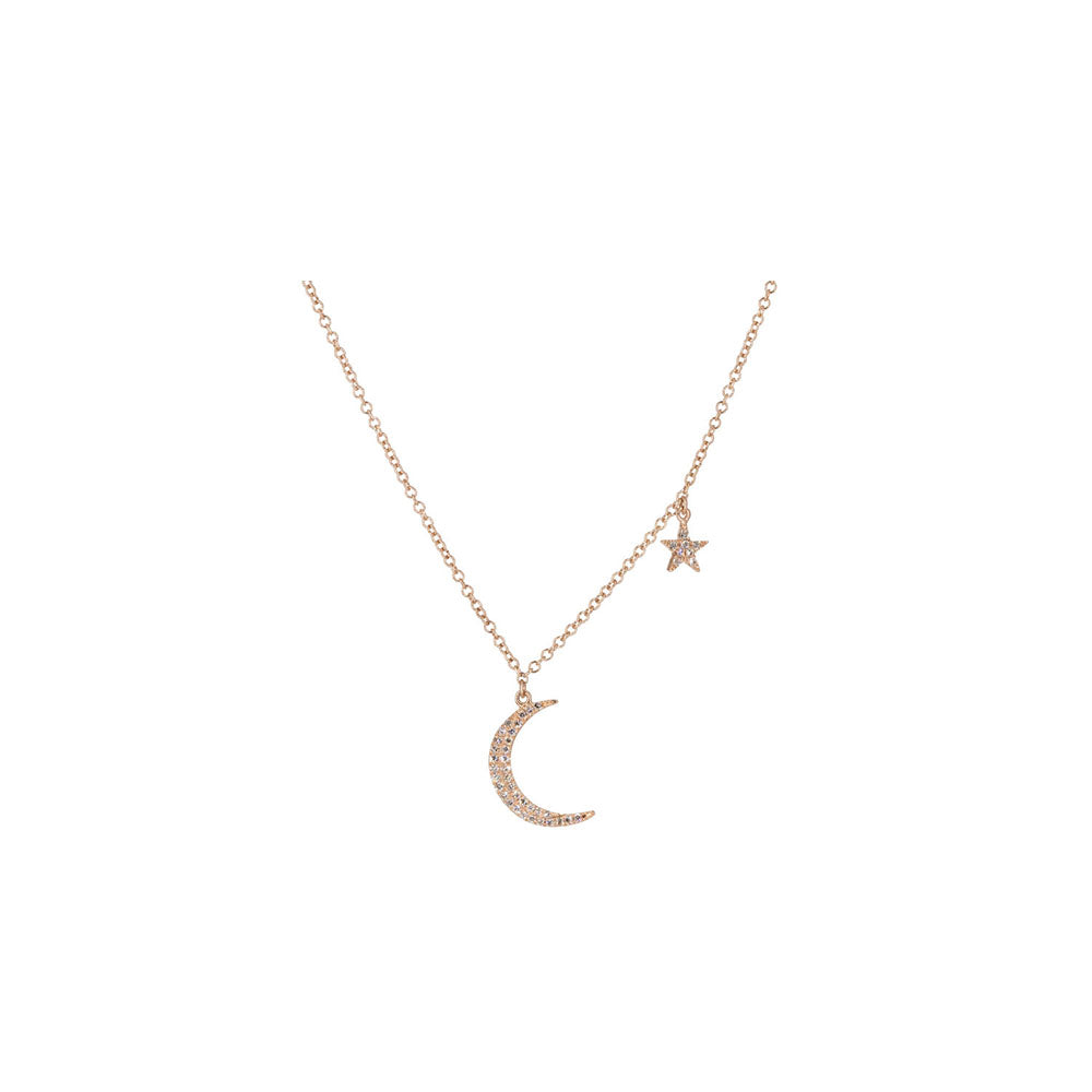14KT Rose Gold Mini Moon and Star Necklace