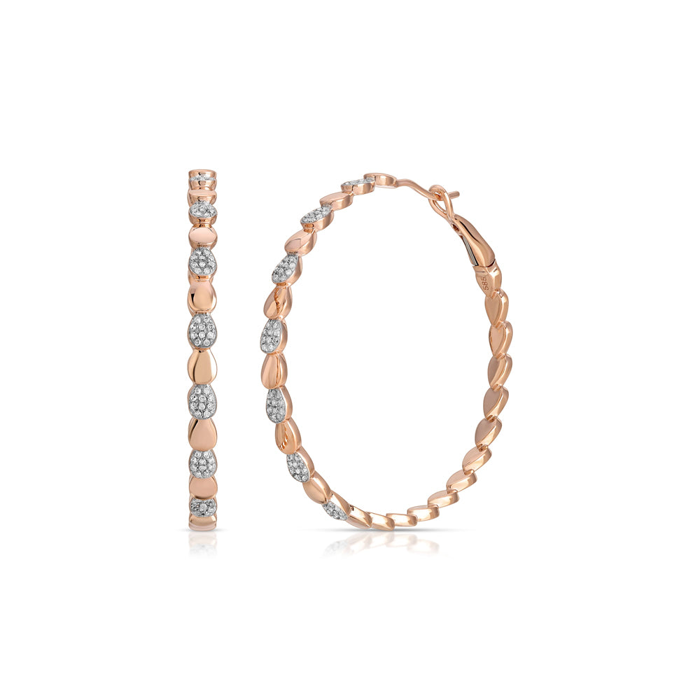 14K Rose Gold Multiple Diamond Pave and Gold Round Disc Hoops