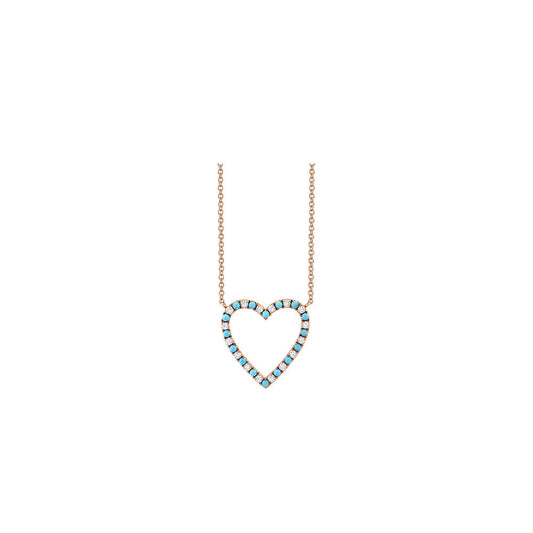 14k Rose Gold Turquoise and Diamond Open Heart Necklace