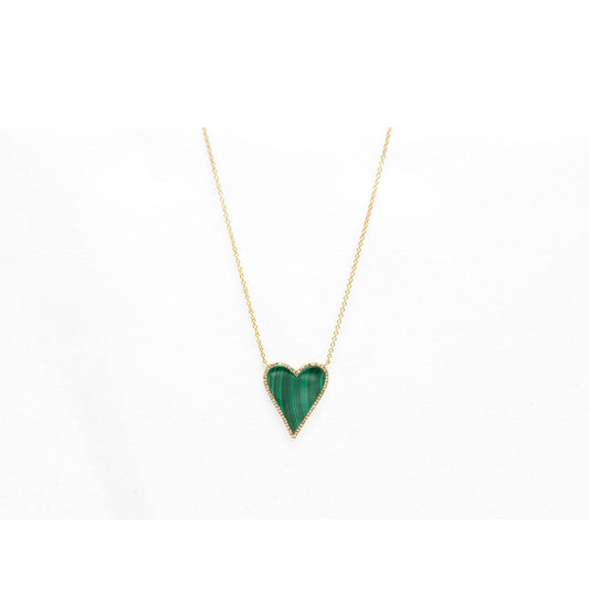 14k Yellow Gold and Diamond Malachite Heart Necklace