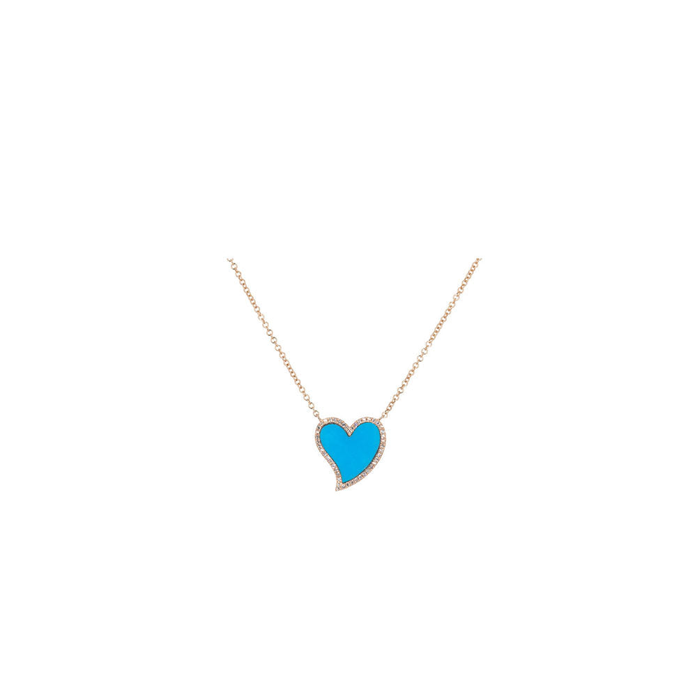 14KT Rose Gold Diamond Pave and Turquoise Heart