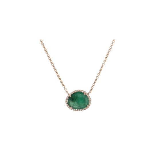 14KT Rose Gold Diamond Pave and Emerald Slice Necklace