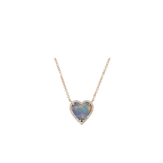 14KT Rose Gold and Diamond Pave Opal Heart Pendant