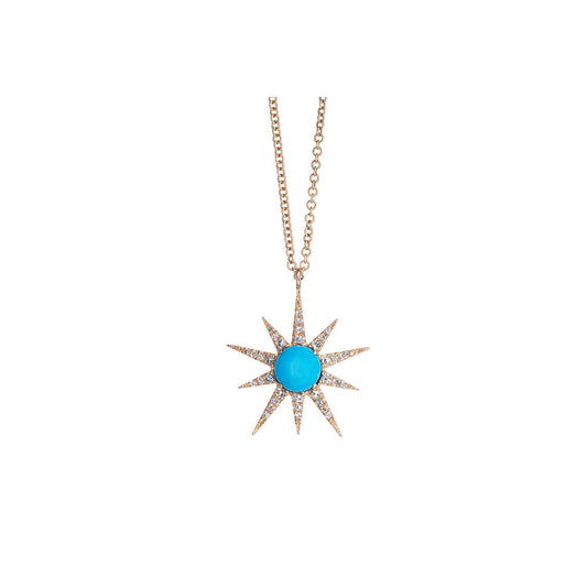 14KT Rose Gold Diamond Pave and Turquoise Starburst Necklace