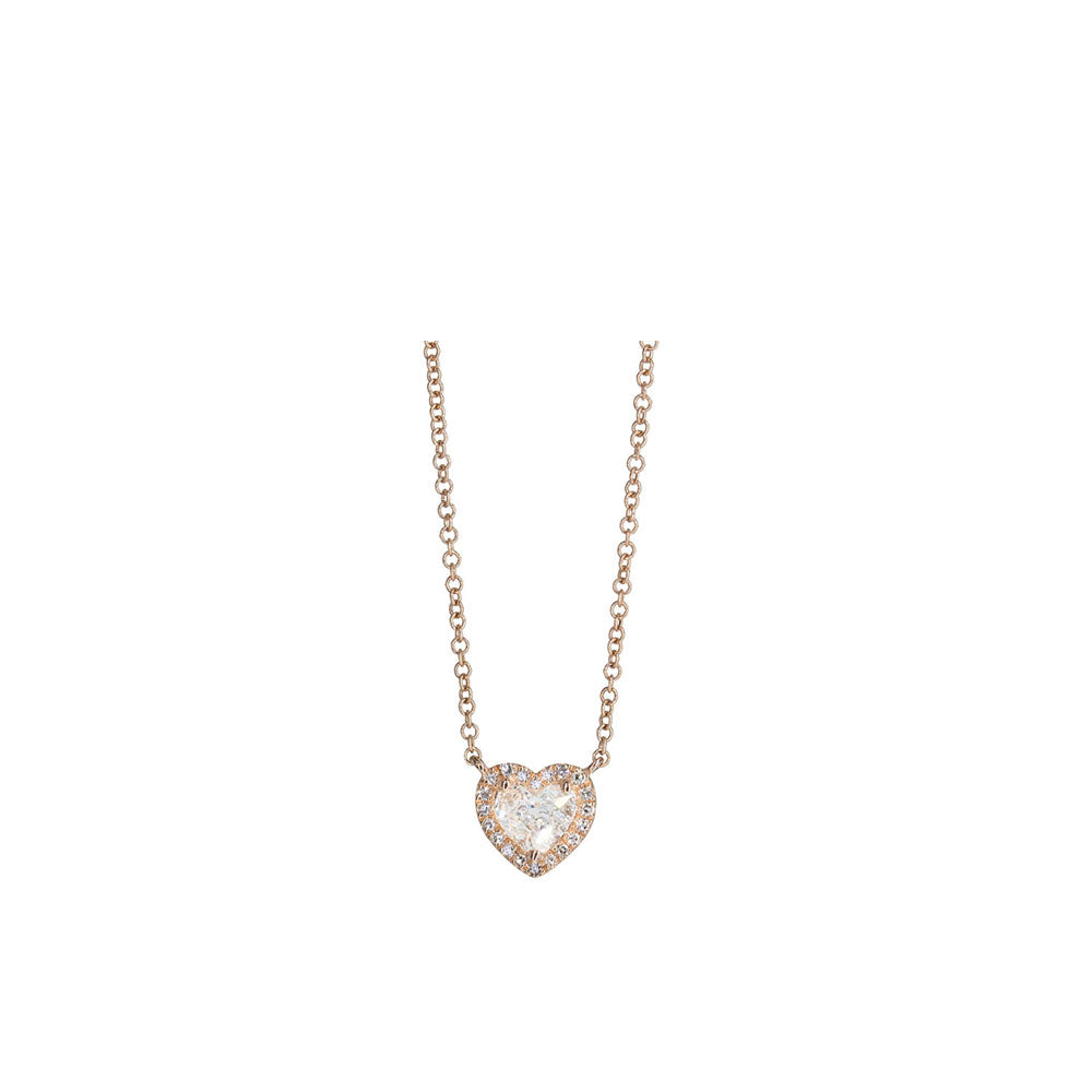 14KT Rose Gold Diamond Pave and Diamond Baguette Heart Necklace