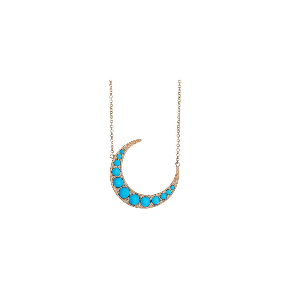 14KT Rose Gold Diamond and Turquoise Crescent Necklace