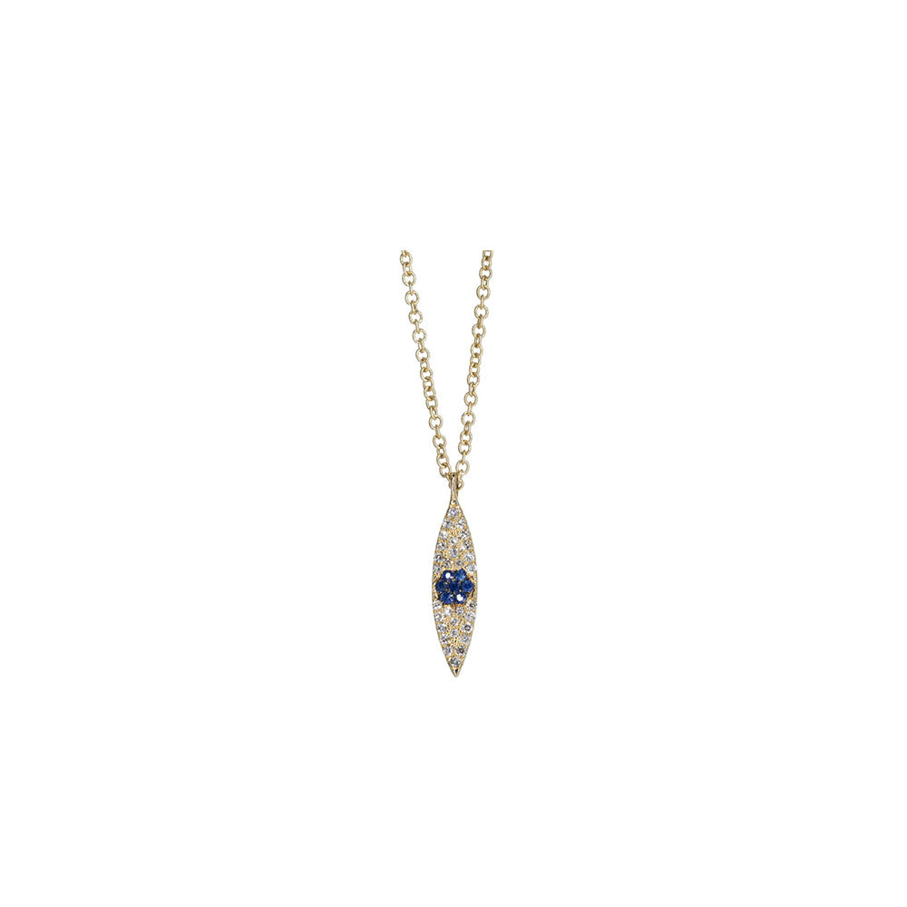 14KT Yellow Gold Diamond Pave and Sapphire Evil Eye Necklace