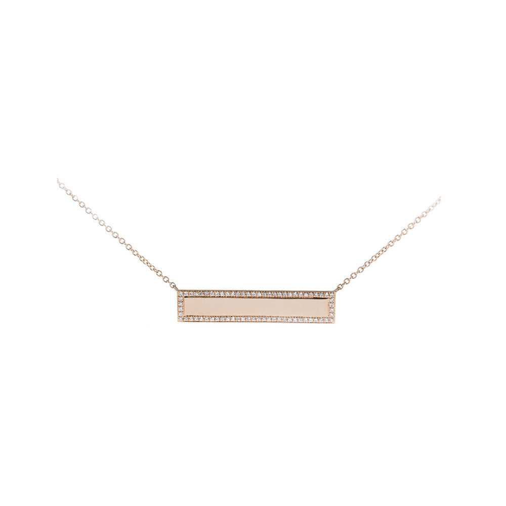 14KT Rose Gold Diamond Pave Engraveable Name Plate Necklace